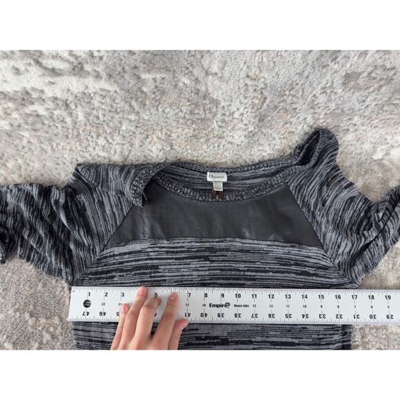 Dynamite Size M Striped Boat Neck Mini Sweater Dress Gray Pockets 3/4 Sleeve - Picture 4 of 8